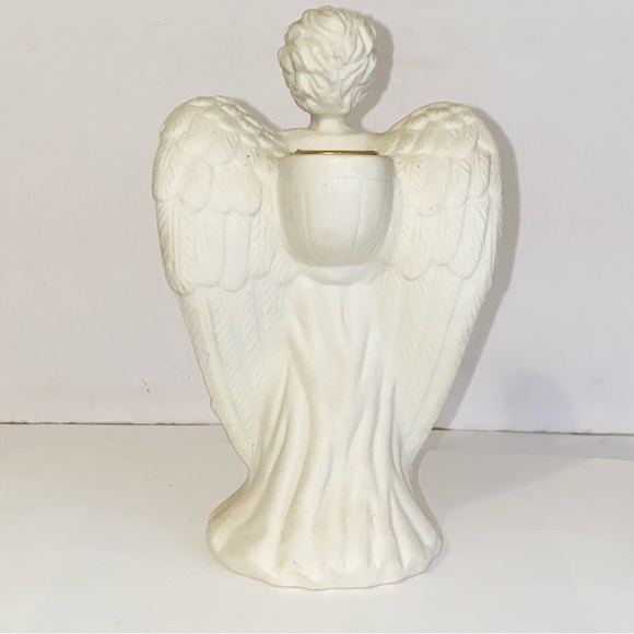 Vintage Bisque Porcelain Angel with Lyre Harp Taper Candle Holder - Picture 5 of 13